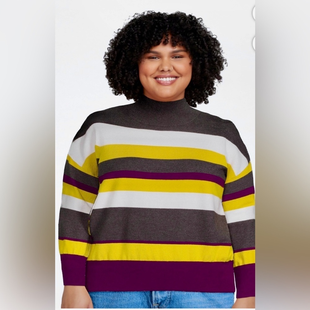 💙🆕💙 LoveTrend New York Women’s 's Striped Gray Mock Neck Sweater Size XL